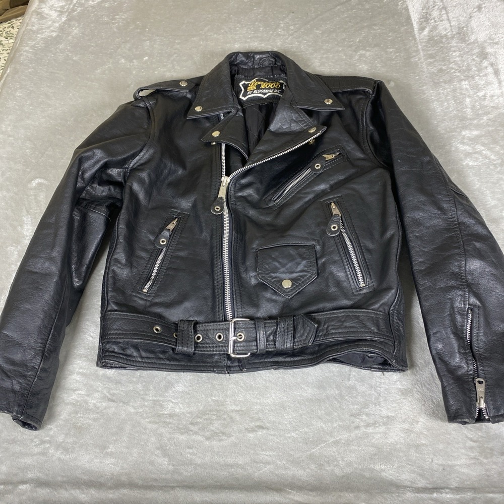 Leather 2000 Bloomers Mens 40 Black Leather Motorcycle Biker Jacket Belted YKK